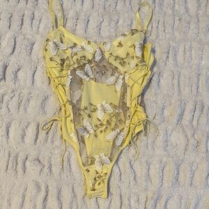Yellow Lace Butterfly Bodysuit